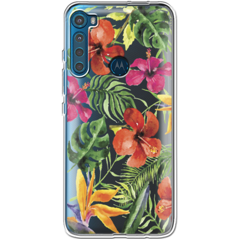 Прозрачный чехол BoxFace Motorola One Fusion Plus Tropical Flowers