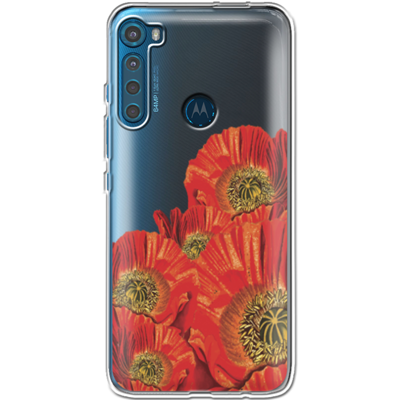 Прозрачный чехол BoxFace Motorola One Fusion Plus Red Poppies