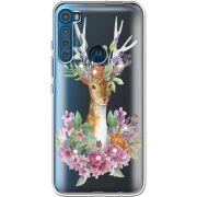 Чехол со стразами Motorola One Fusion Plus Deer with flowers