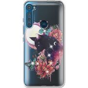 Чехол со стразами Motorola One Fusion Plus Cat in Flowers