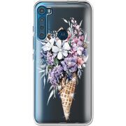 Чехол со стразами Motorola One Fusion Plus Ice Cream Flowers