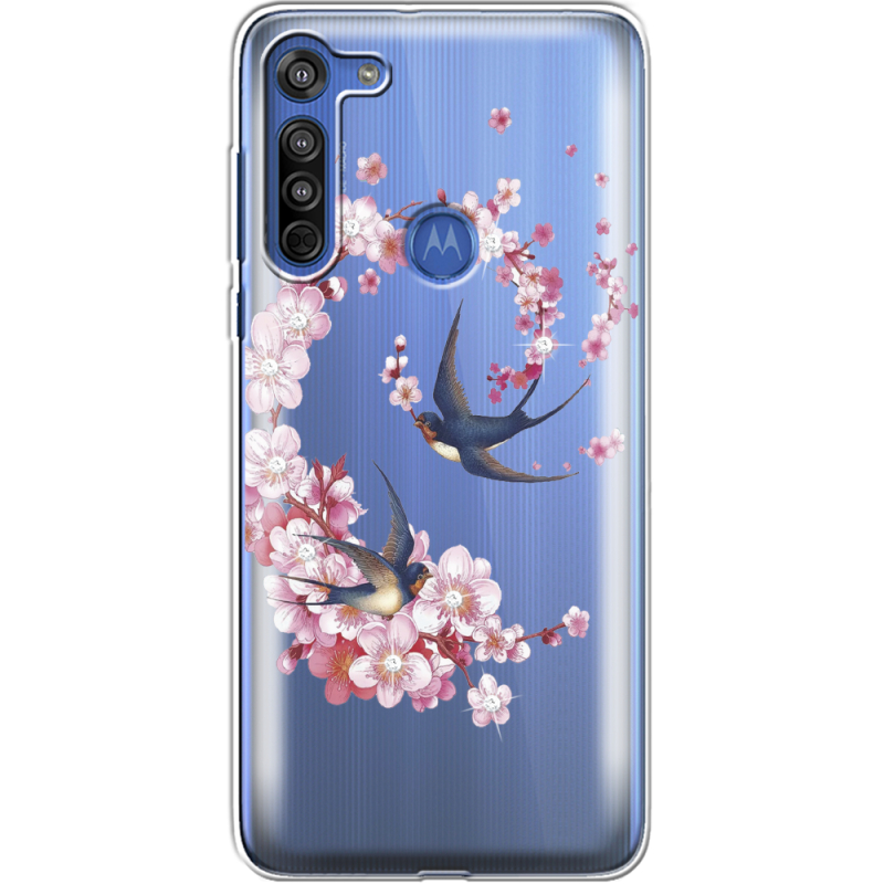 Чехол со стразами Motorola G8 Swallows and Bloom