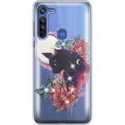 Чехол со стразами Motorola G8 Cat in Flowers