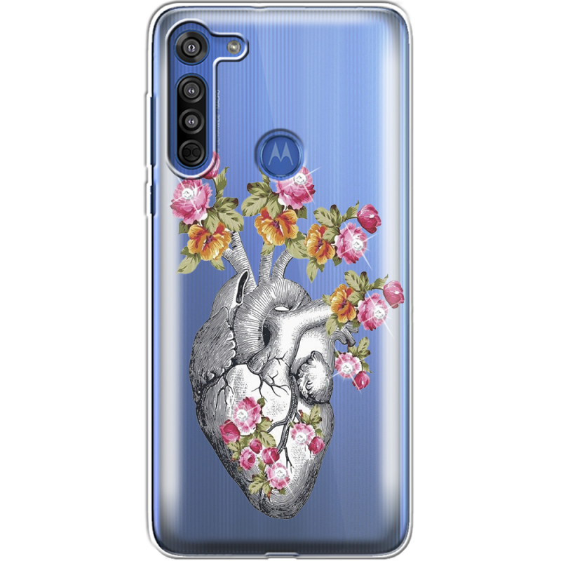 Чехол со стразами Motorola G8 Heart