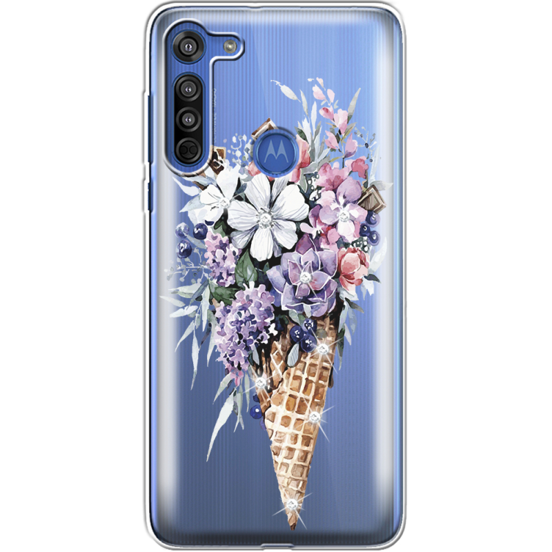 Чехол со стразами Motorola G8 Ice Cream Flowers