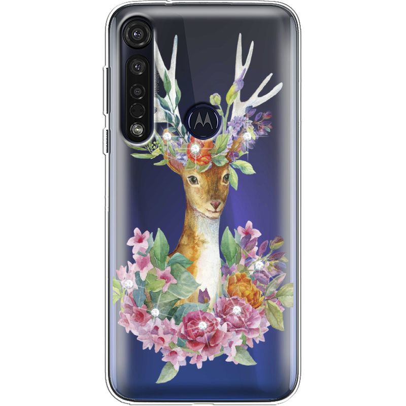 Чехол со стразами Motorola G8 Plus Deer with flowers