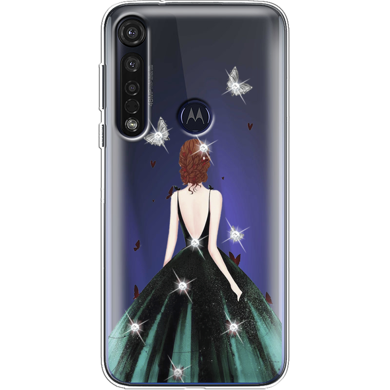 Чехол со стразами Motorola G8 Plus Girl in the green dress