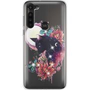 Чехол со стразами Motorola G8 Power Cat in Flowers