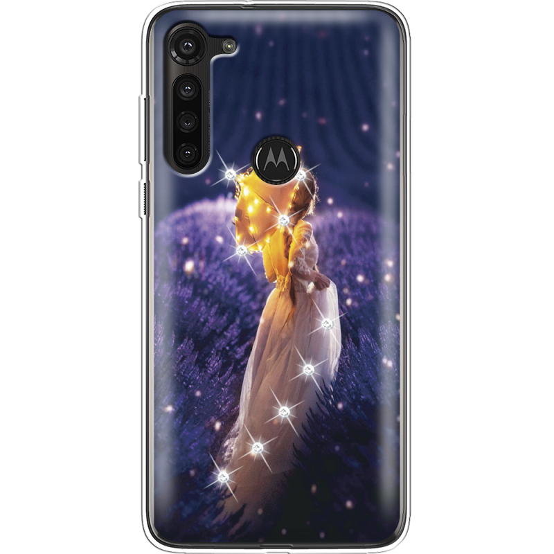 Чехол со стразами Motorola G8 Power Girl with Umbrella