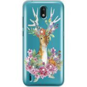 Чехол со стразами Nokia 1.3 Deer with flowers