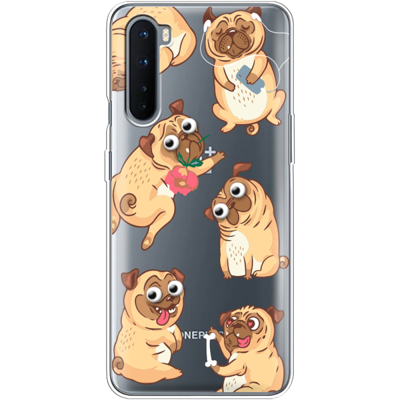 Прозрачный чехол BoxFace OnePlus Nord с 3D-глазками Pug