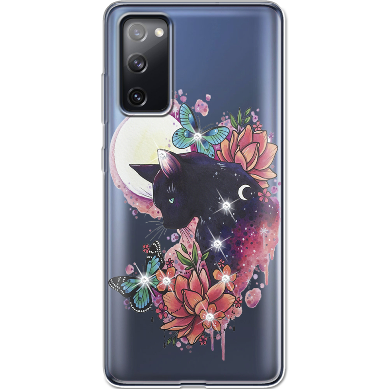 Чехол со стразами Samsung G780 Galaxy S20 FE Cat in Flowers