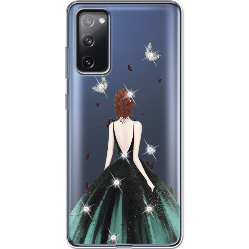 Чехол со стразами Samsung G780 Galaxy S20 FE Girl in the green dress