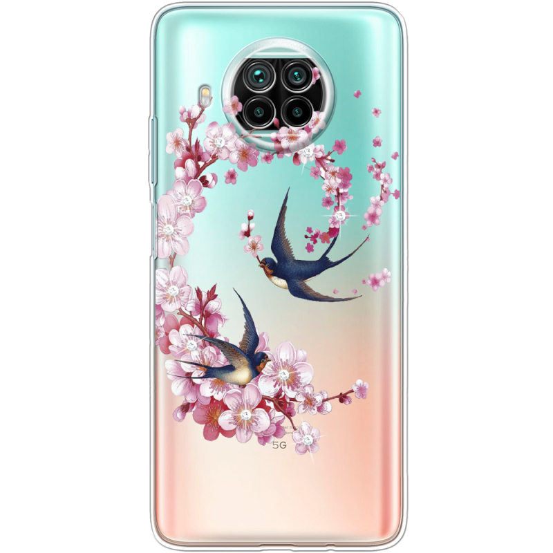 Чехол со стразами Xiaomi Mi 10T Lite Swallows and Bloom