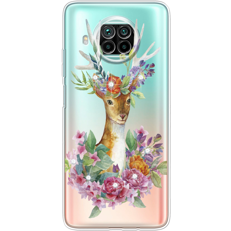 Чехол со стразами Xiaomi Mi 10T Lite Deer with flowers