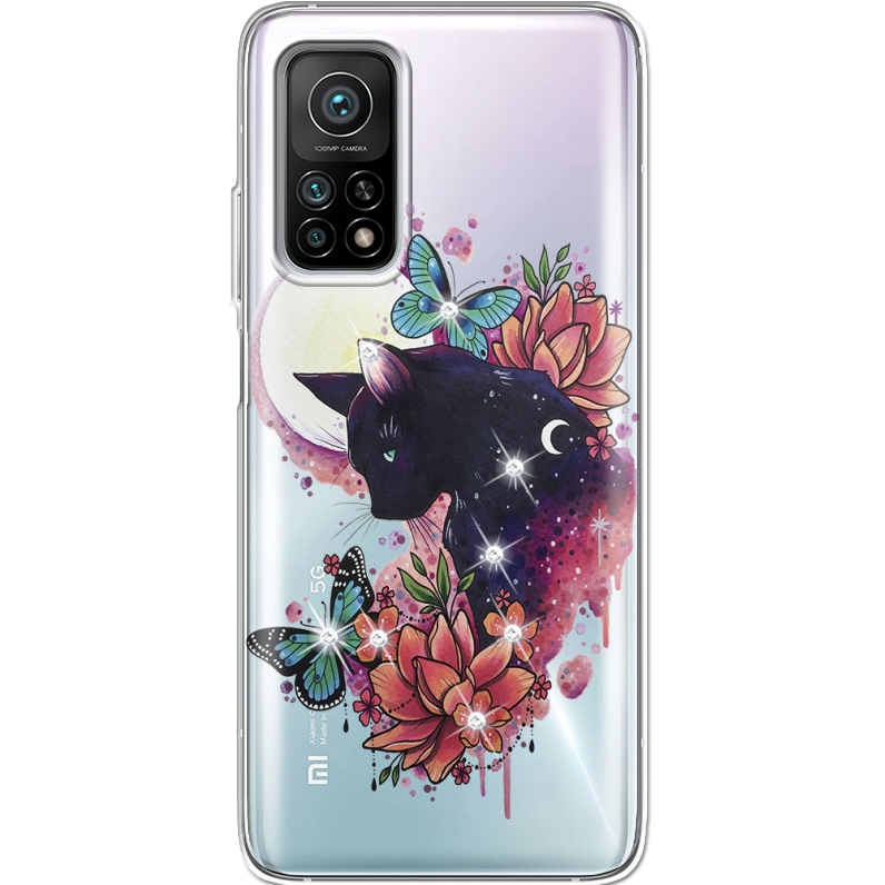 Чехол со стразами Xiaomi Mi 10T/ Mi 10T Pro Cat in Flowers