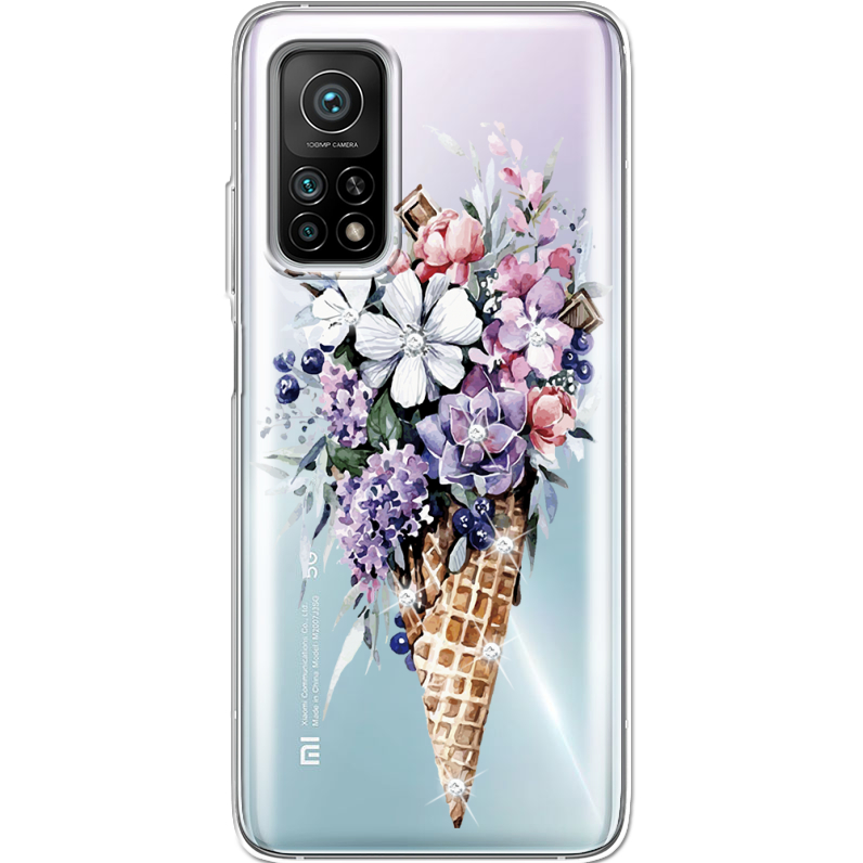 Чехол со стразами Xiaomi Mi 10T/ Mi 10T Pro Ice Cream Flowers