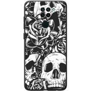 Черный чехол BoxFace Xiaomi Redmi Note 9 Skull and Roses