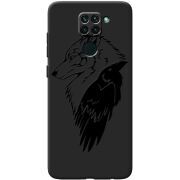 Черный чехол BoxFace Xiaomi Redmi Note 9 Wolf and Raven