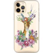 Чехол со стразами Apple iPhone 12 Pro Max Deer with flowers