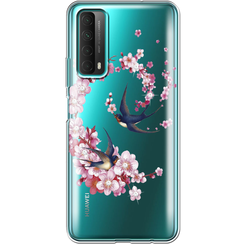 Чехол со стразами Huawei P Smart 2021 Swallows and Bloom