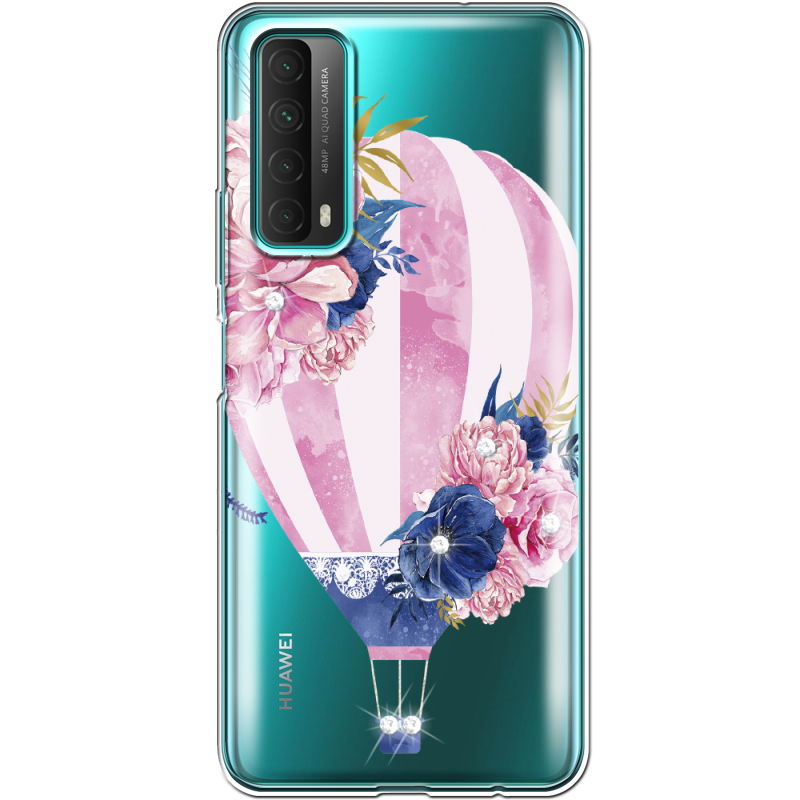 Чехол со стразами Huawei P Smart 2021 Pink Air Baloon