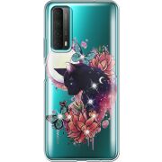 Чехол со стразами Huawei P Smart 2021 Cat in Flowers