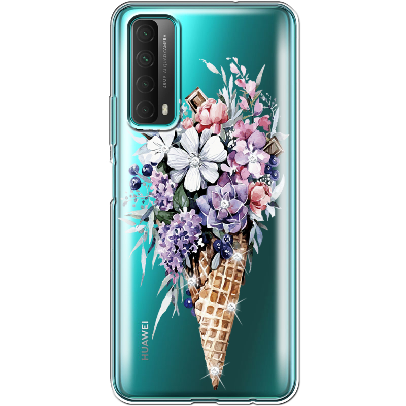 Чехол со стразами Huawei P Smart 2021 Ice Cream Flowers
