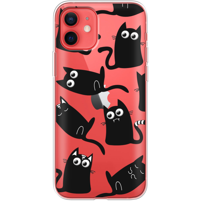 Прозрачный чехол BoxFace Apple iPhone 12 mini с 3D-глазками Black Kitty