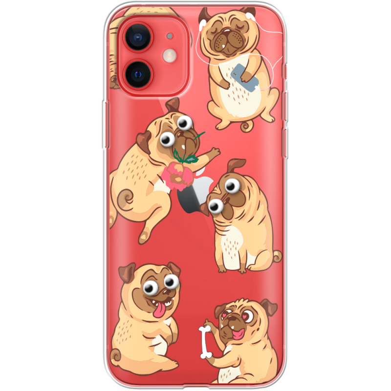 Прозрачный чехол BoxFace Apple iPhone 12 mini с 3D-глазками Pug