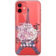 Чехол со стразами Apple iPhone 12 mini Eiffel Tower