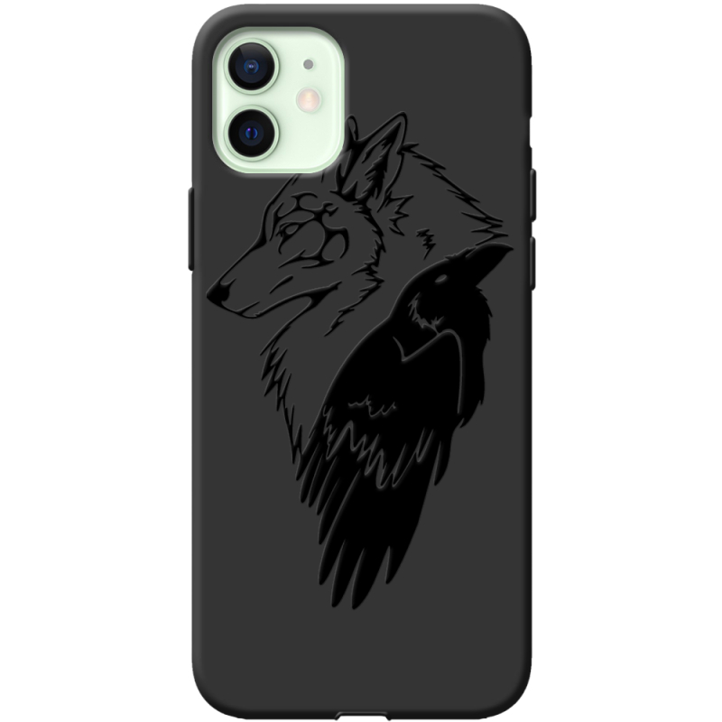 Черный чехол BoxFace Apple iPhone 12 Wolf and Raven