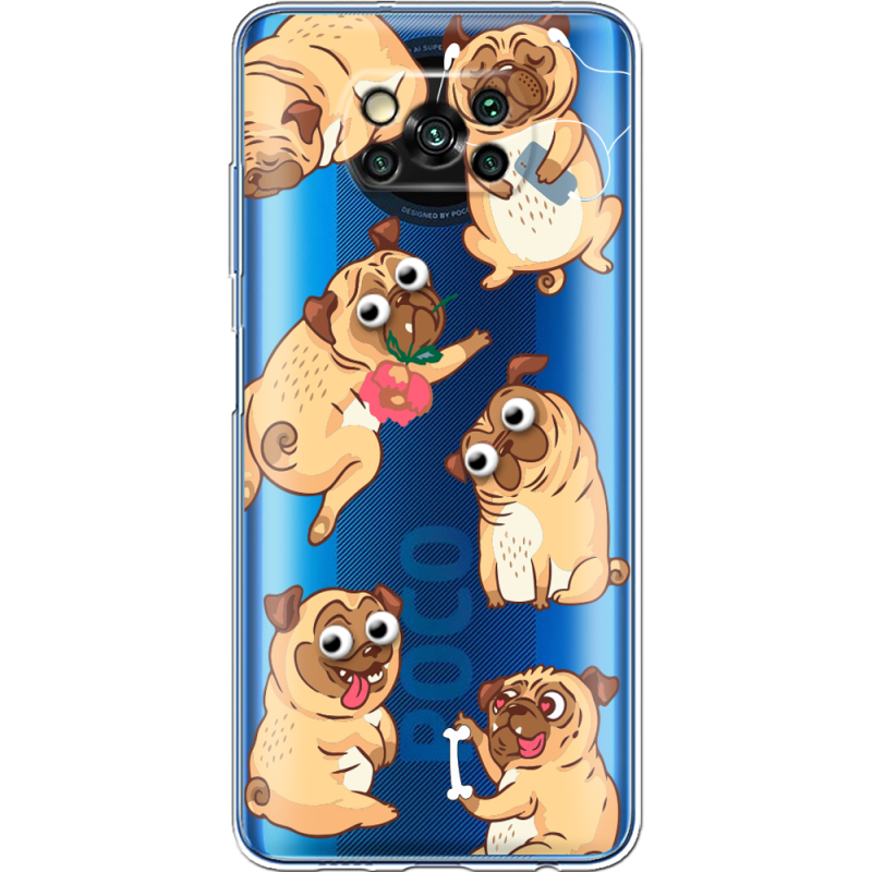 Прозрачный чехол BoxFace Xiaomi Poco X3 с 3D-глазками Pug