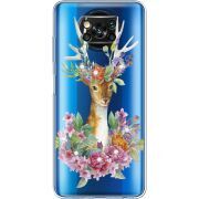Чехол со стразами Xiaomi Poco X3 Deer with flowers