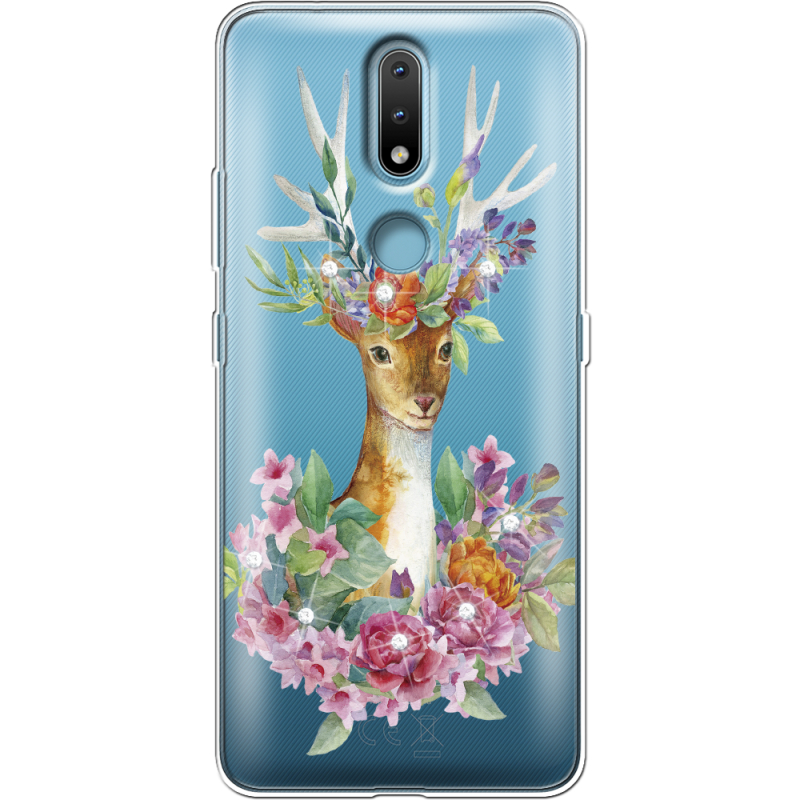Чехол со стразами Nokia 2.4 Deer with flowers