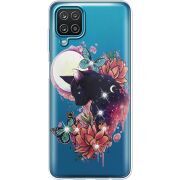 Чехол со стразами Samsung A125 Galaxy A12 Cat in Flowers
