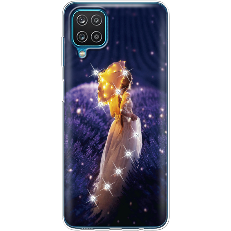 Чехол со стразами Samsung A125 Galaxy A12 Girl with Umbrella