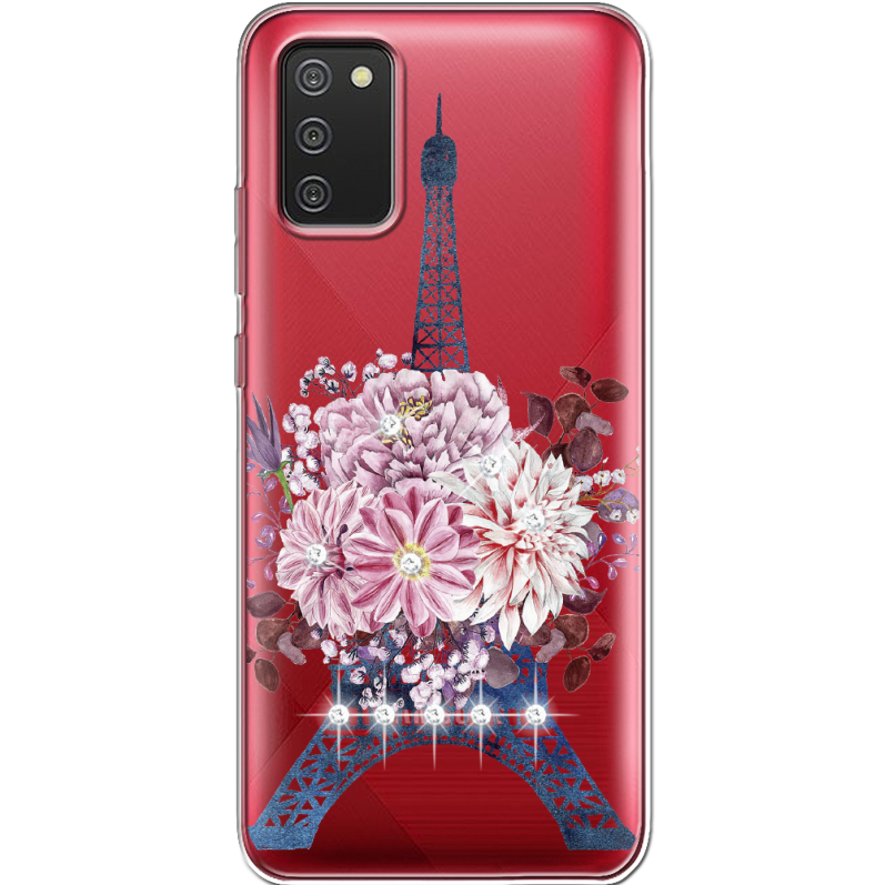 Чехол со стразами Samsung A025 Galaxy A02S Eiffel Tower