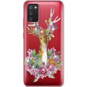 Чехол со стразами Samsung A025 Galaxy A02S Deer with flowers