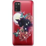 Чехол со стразами Samsung A025 Galaxy A02S Cat in Flowers