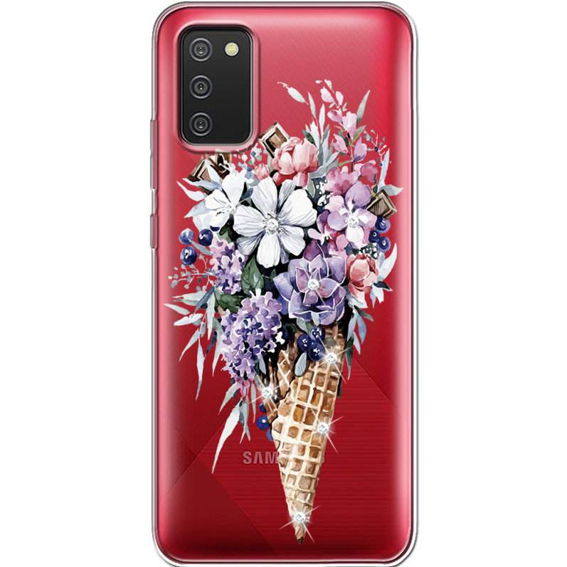 Чехол со стразами Samsung A025 Galaxy A02S Ice Cream Flowers
