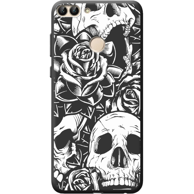 Черный чехол BoxFace Huawei P Smart Skull and Roses