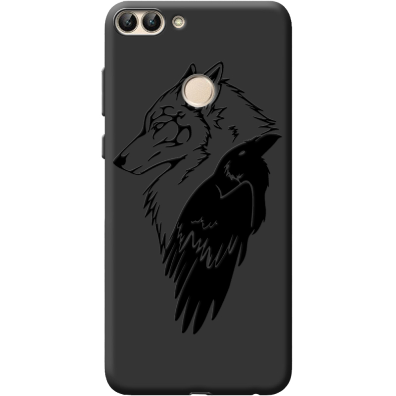 Черный чехол BoxFace Huawei P Smart Wolf and Raven