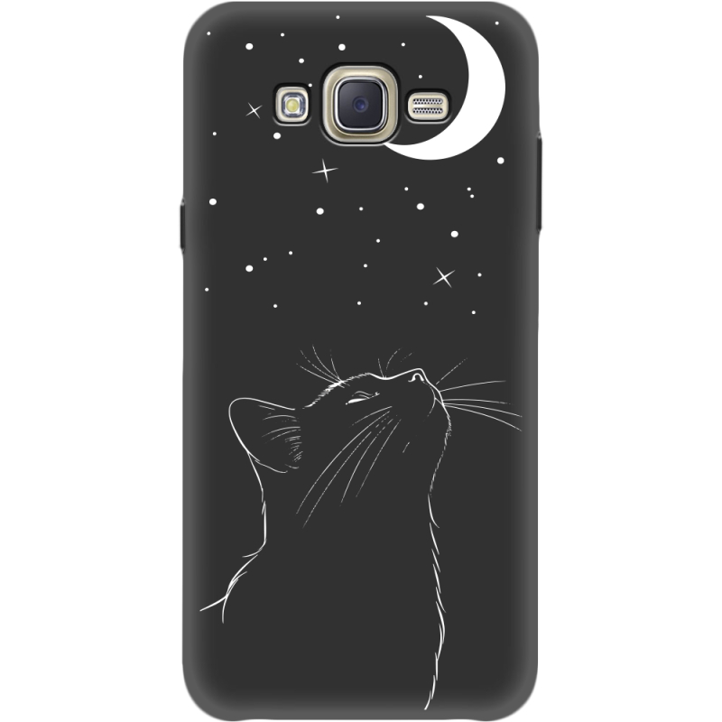 Черный чехол BoxFace Samsung J701 Galaxy J7 Neo Duos Місячний кіт