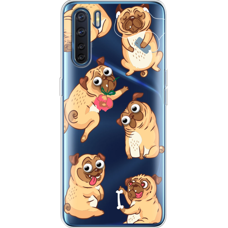 Прозрачный чехол BoxFace OPPO A91 с 3D-глазками Pug