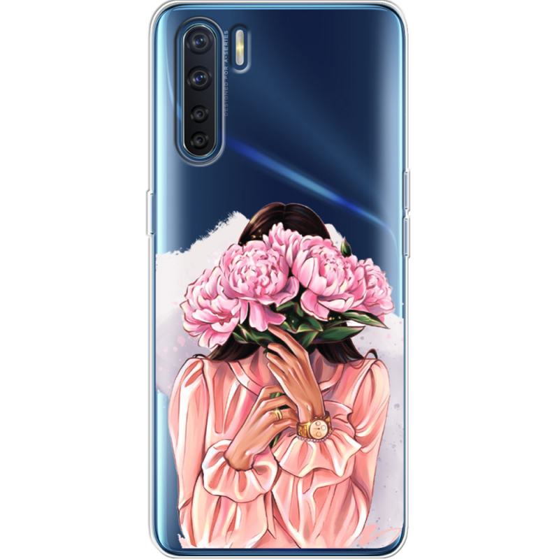 Прозрачный чехол BoxFace OPPO A91 Девушка с Пионами