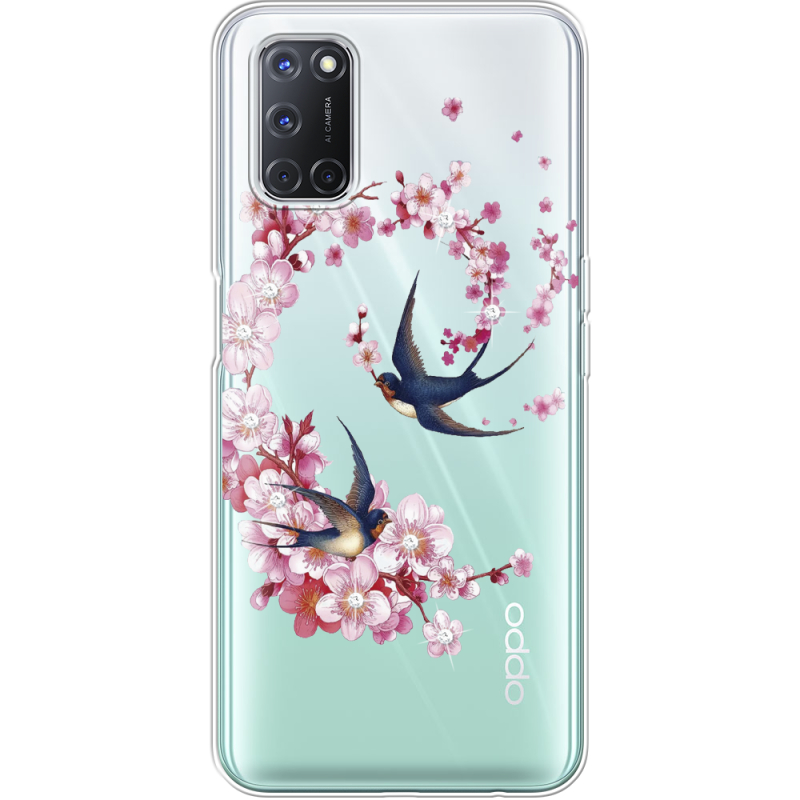 Чехол со стразами OPPO A52 Swallows and Bloom