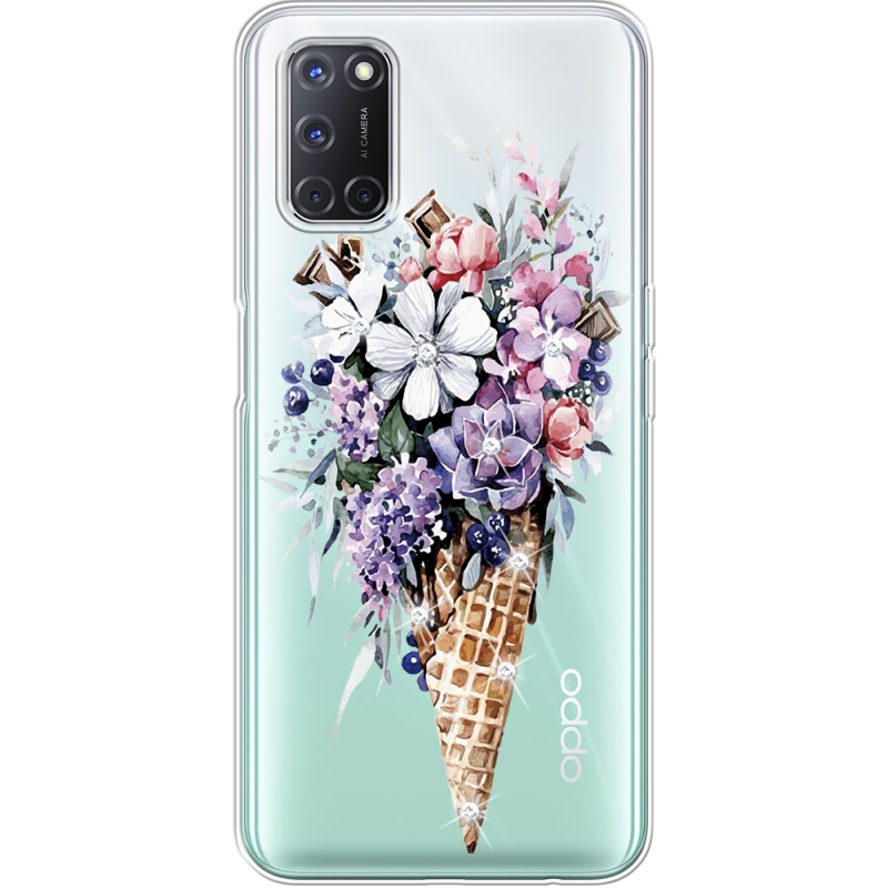 Чехол со стразами OPPO A52 Ice Cream Flowers