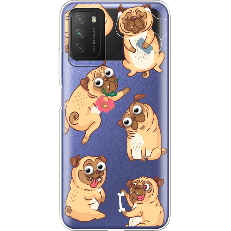 Прозрачный чехол BoxFace Xiaomi Poco M3 с 3D-глазками Pug