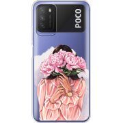 Прозрачный чехол BoxFace Xiaomi Poco M3 Девушка с Пионами